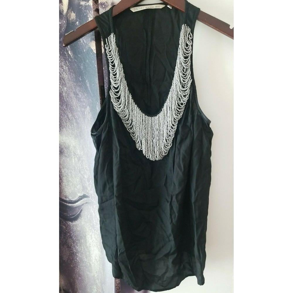 RACHEL Rachel Roy Sleeveless Racerback Rayon Scoop Beaded Neckline Tank Top sz M